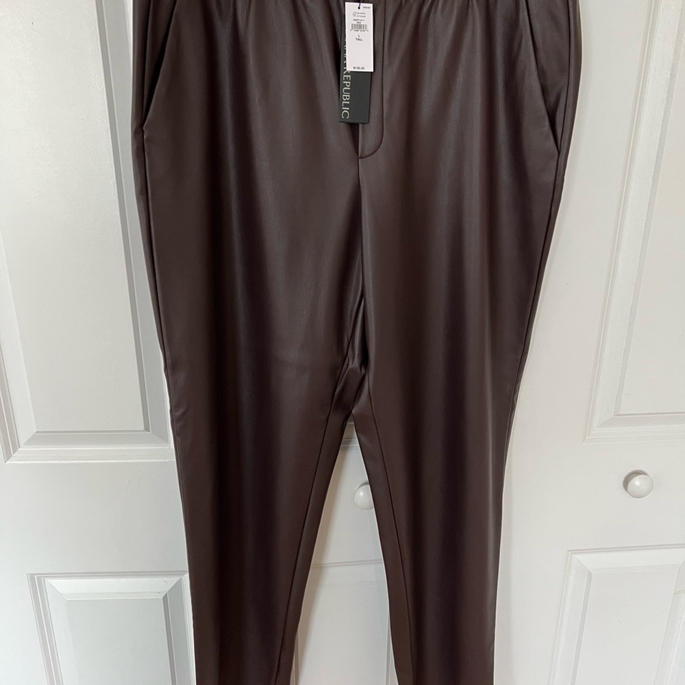 Banana Republic Faux Leather Brown Pants L Toll